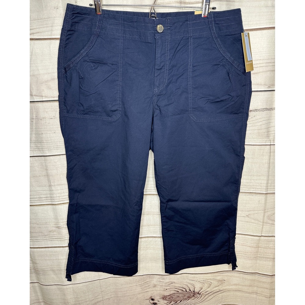 Dockers Capri Pants Women 16 Navy Blue Cropped Utility Cinch Hem New